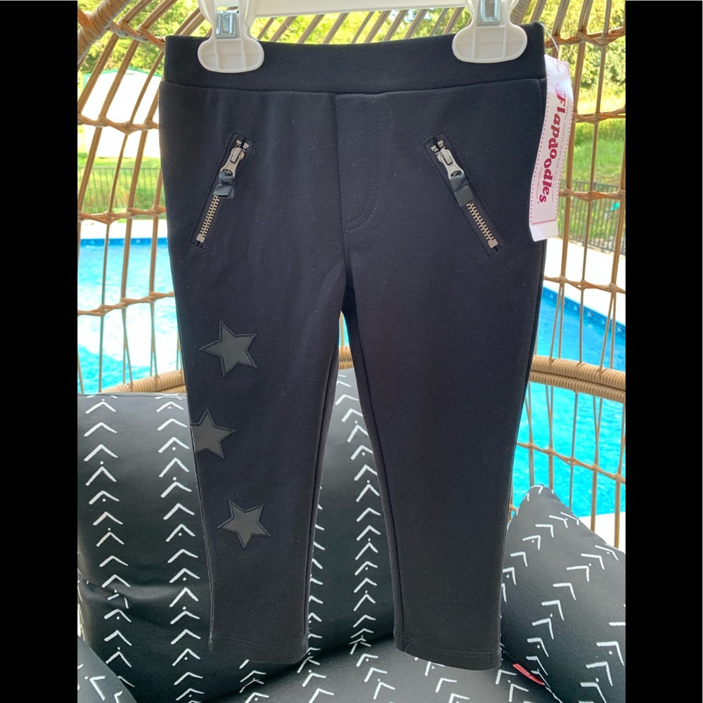 NWT FLAPDOODLES LEATHER STARS BLACK LEGGINGS PANTS LEATHERETTE PATCHES 2T 2 Y